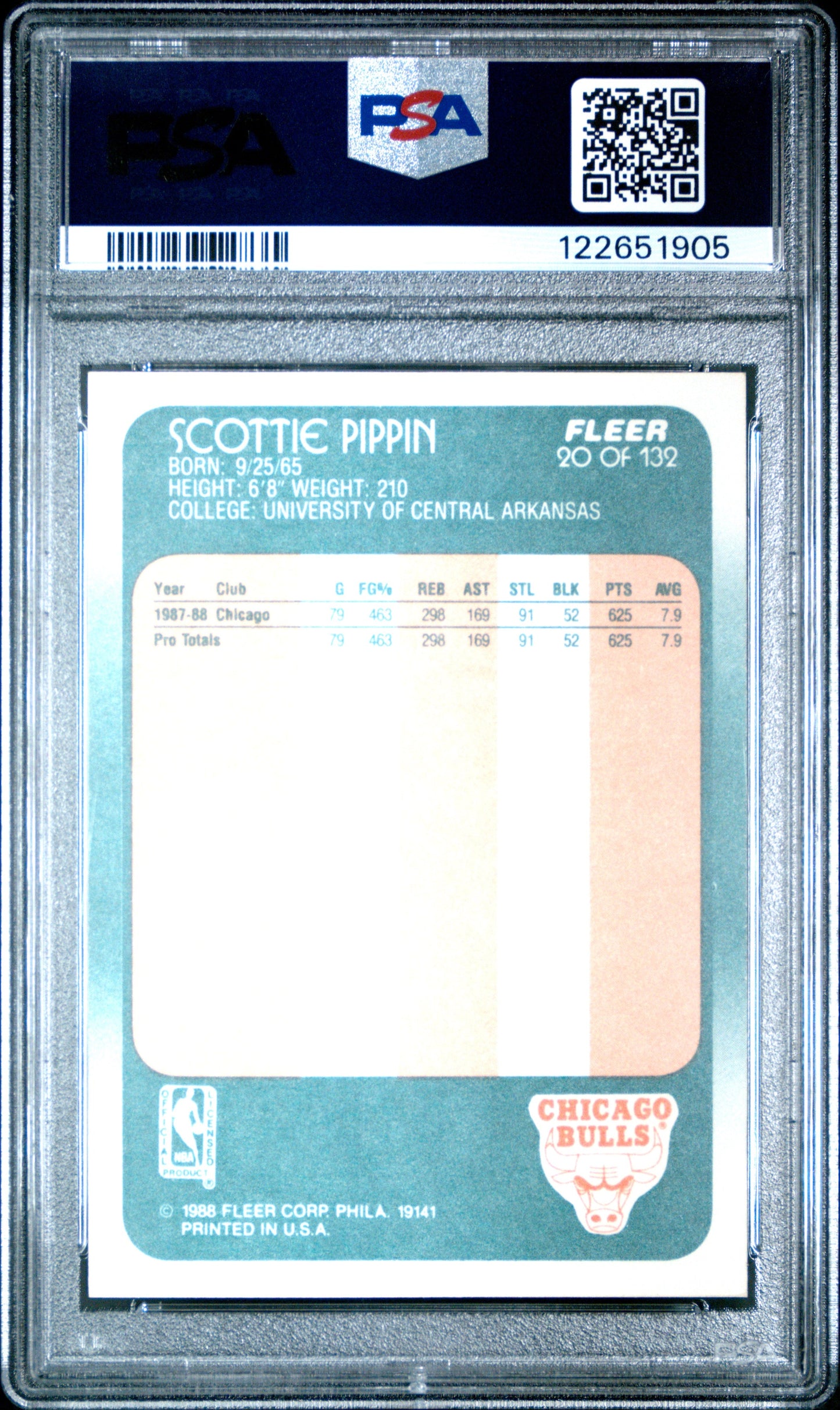 Graded 1988-89 Fleer Scottie Pippen #20 Rookie RC Basketball Card PSA 8 Near Mint