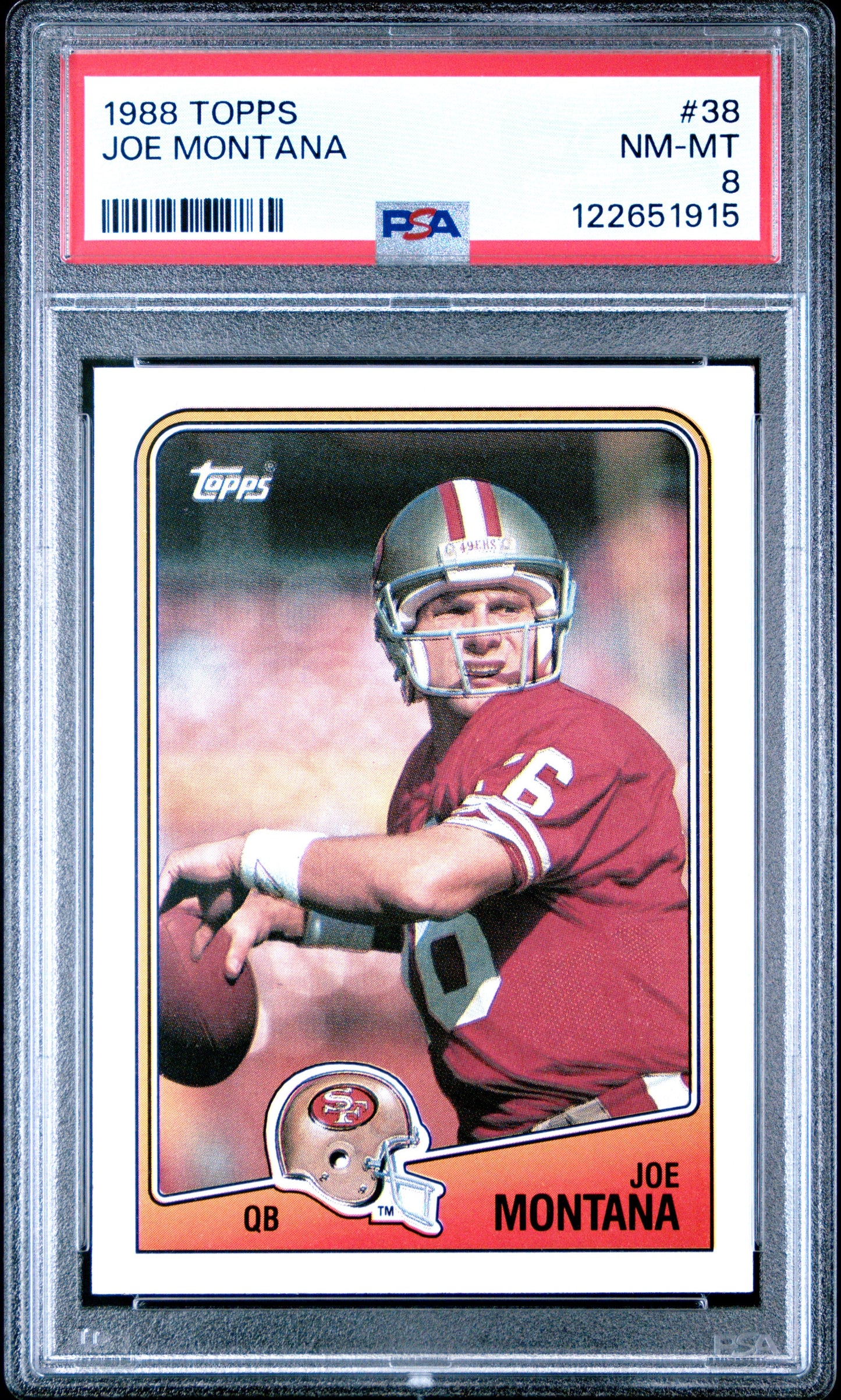 Graded 1988 Topps Joe Montana #38 Football Card PSA 8 Near Mint