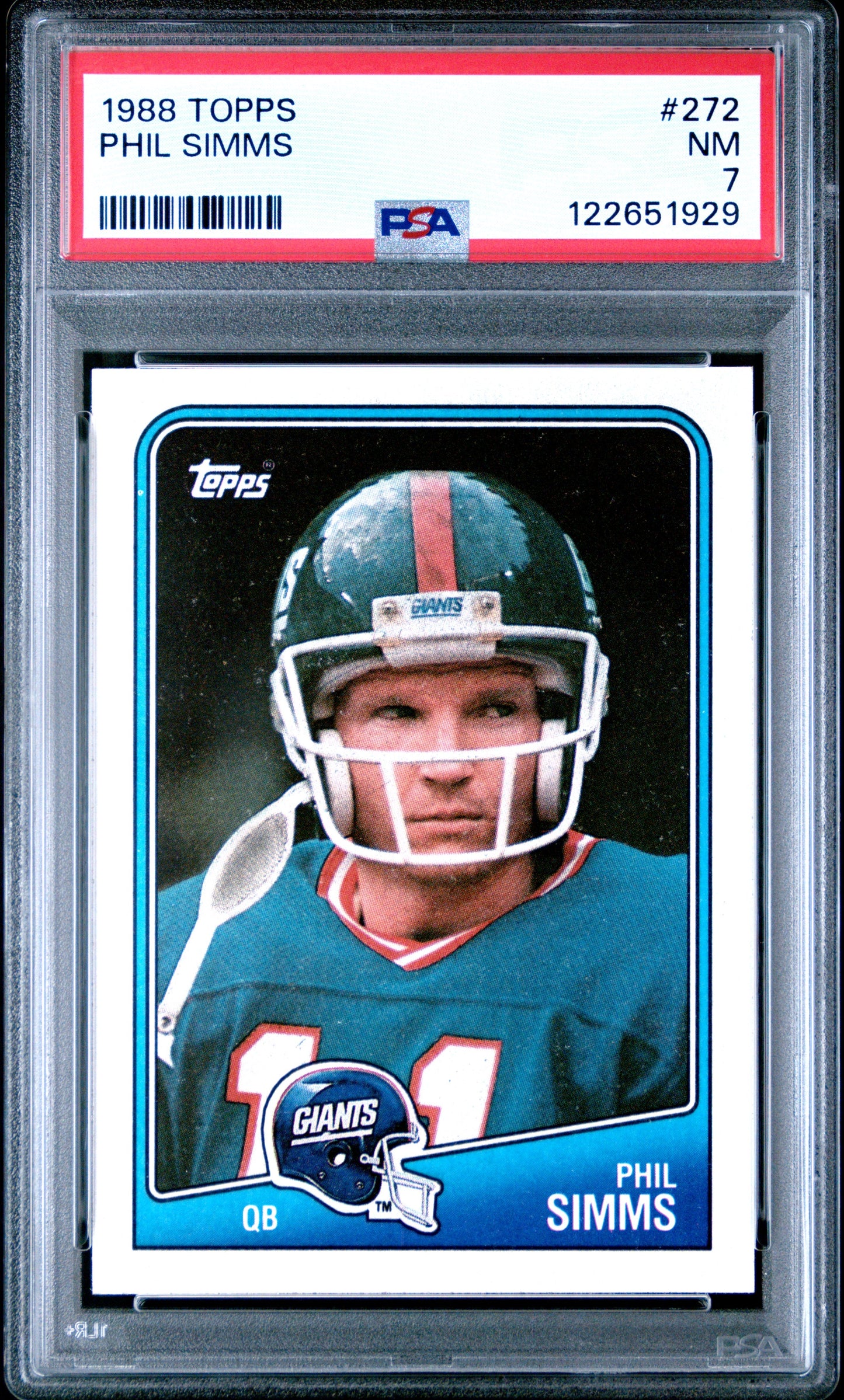 Graded 1988 Topps Phil Simms #272 Football Card PSA 7 Near Mint