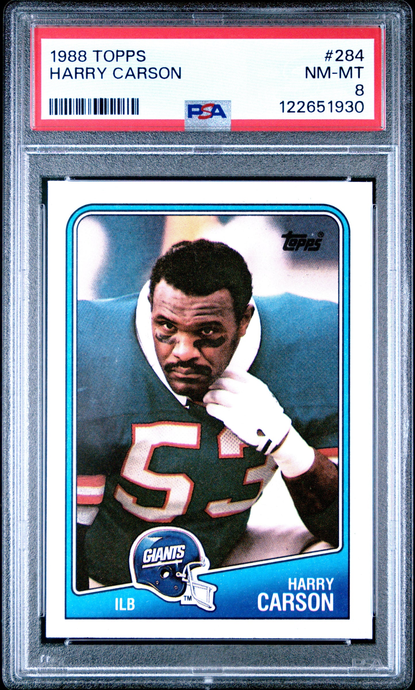 Graded 1988 Topps Harry Carson #284 Football Card PSA 8 Near Mint
