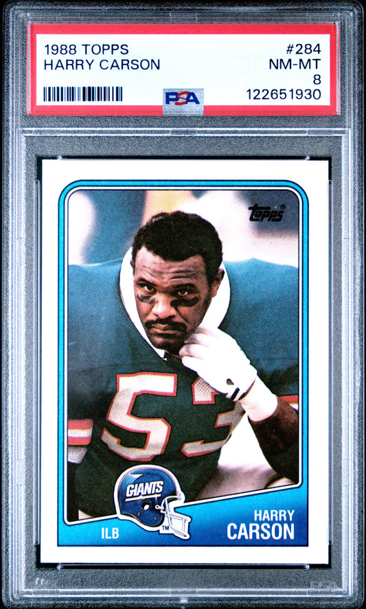 Graded 1988 Topps Harry Carson #284 Football Card PSA 8 Near Mint