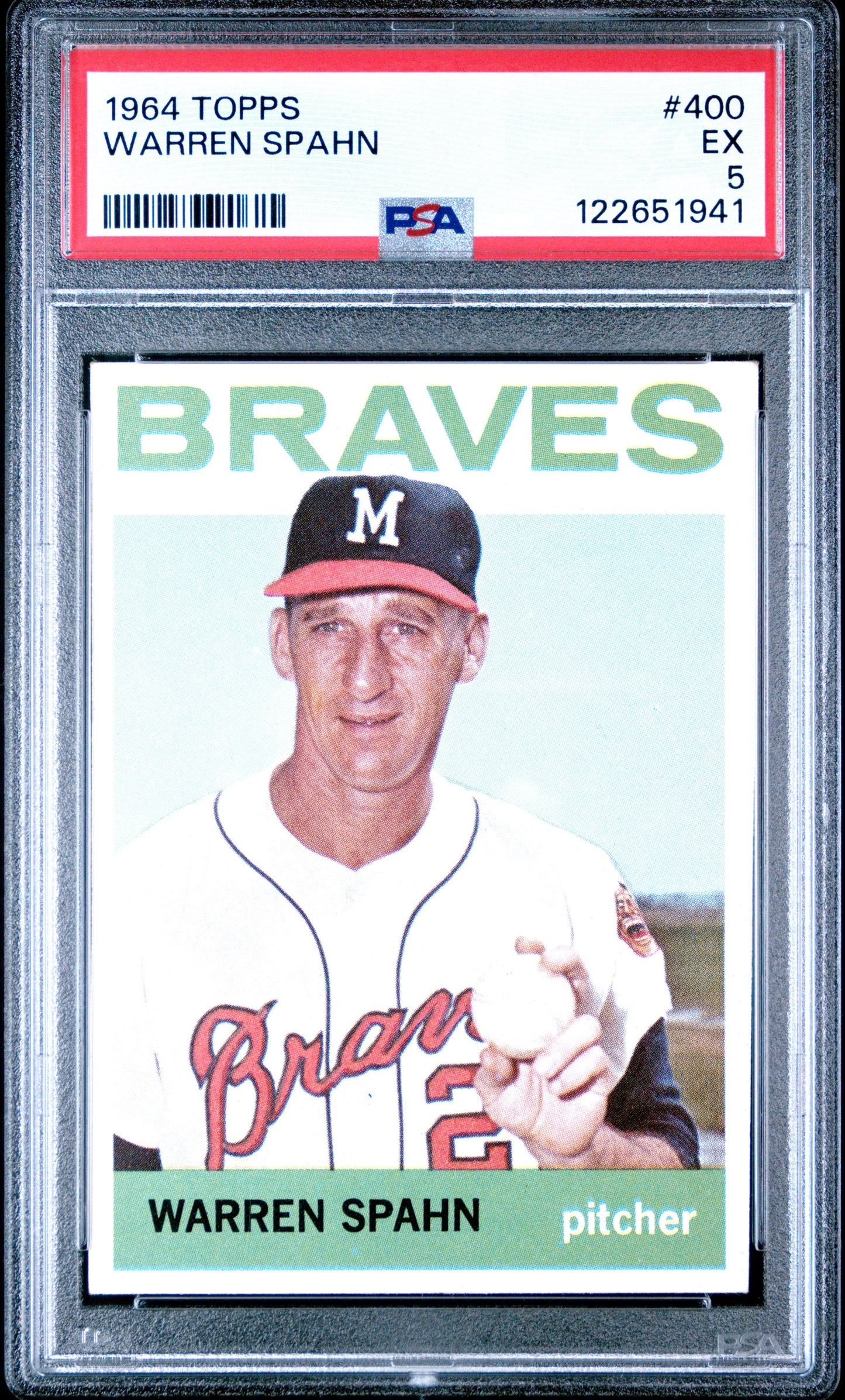 Graded 1964 Topps Warren Spahn #400 Baseball Card PSA 5 Excellent