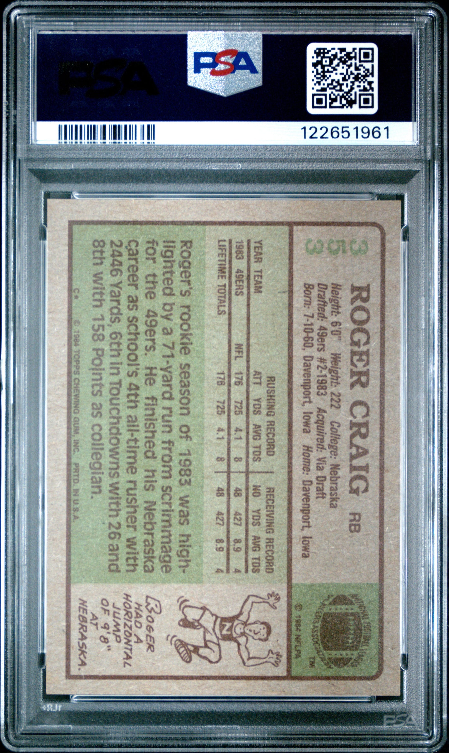 Graded 1984 Topps Roger Craig #353 Rookie RC Football Card PSA 8 Near Mint