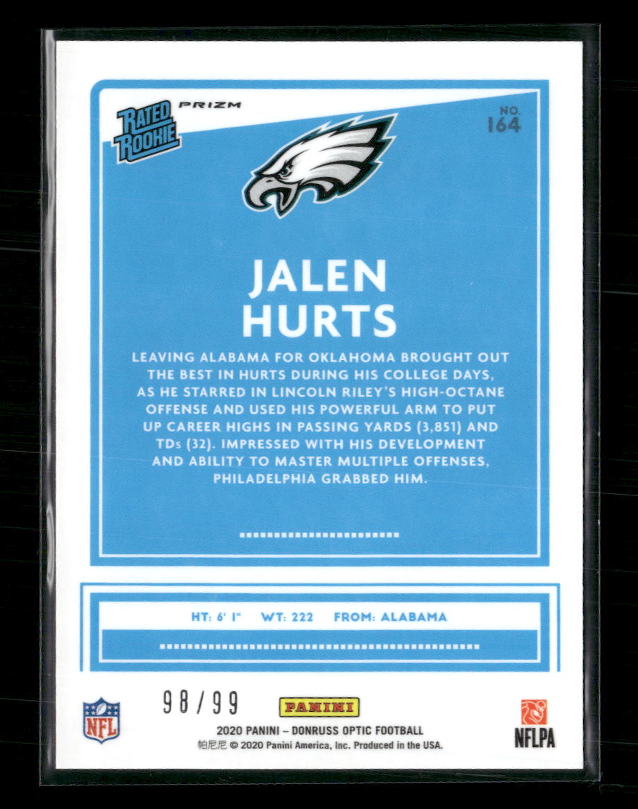 Jalen Hurts Rookie 2020 #164 Donruss Optic Red #/99