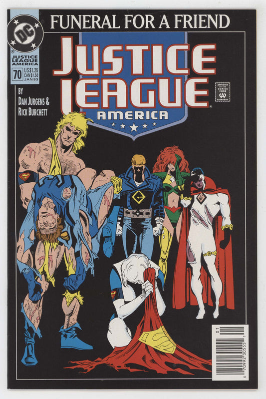 Justice League America 70 DC 1992 NM Death Superman Funeral Friend Newsstand