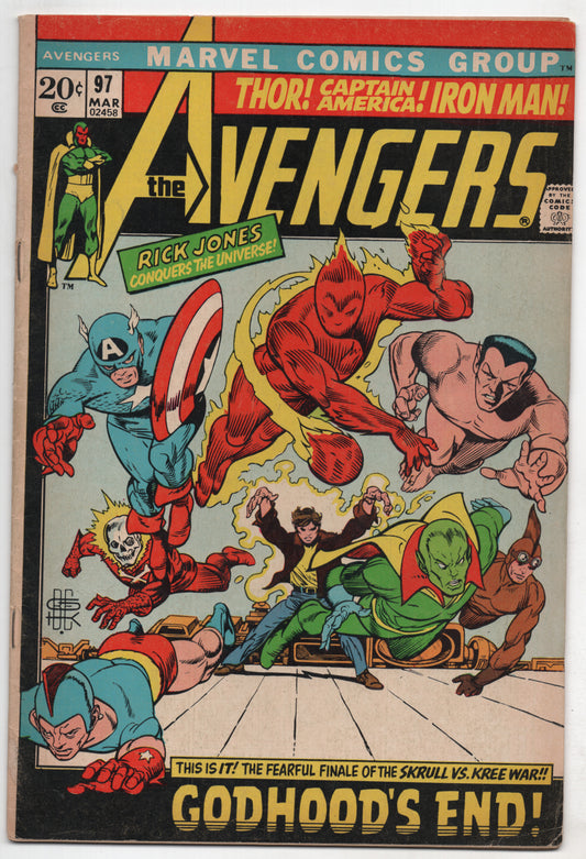 Avengers 97 Marvel 1972 FN Kree Skrull War Captain America Iron Man Thor