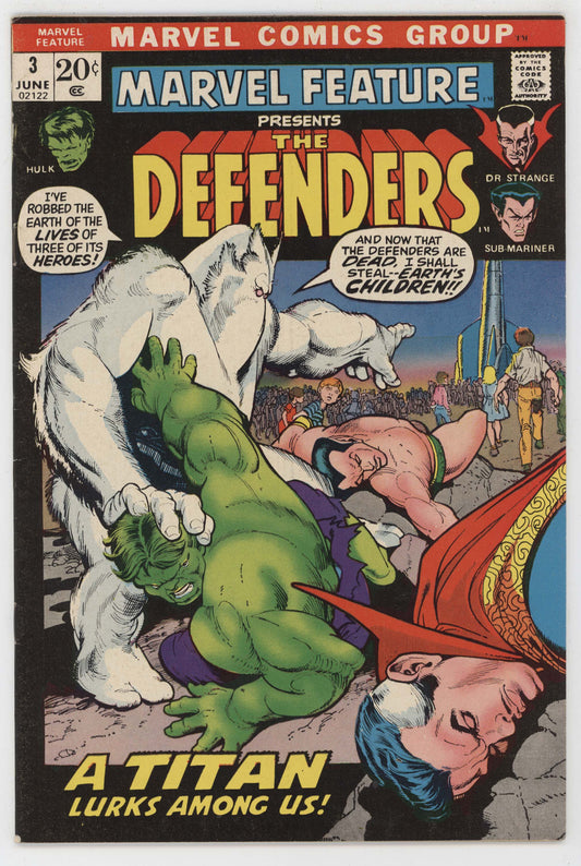 Marvel Feature 3 1972 VF Gil Kane Defenders Hulk Namor Doctor Strange