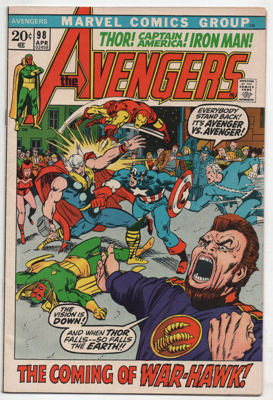 Avengers 98 Marvel 1972 FN Captain America Iron Man Thor Scarlet Witch Vision