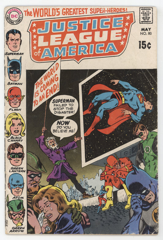 Justice League Of America 80 DC 1970 VG Superman Batman Flash Green Lantern Arrow