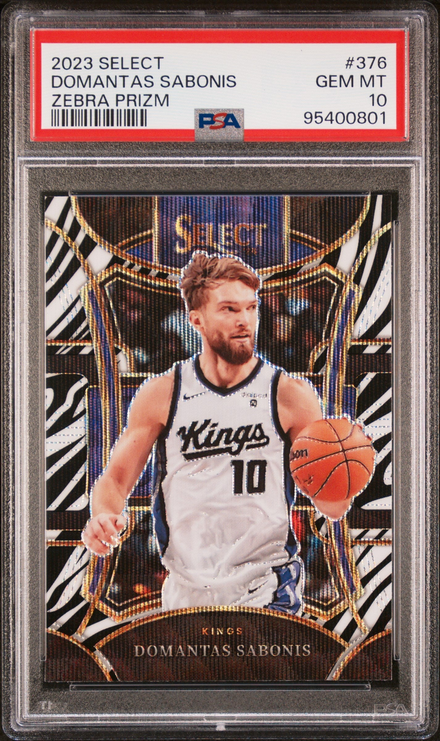 2023 Panini Select Zebra Prizm Domantas Sabonis 10 PSA #376