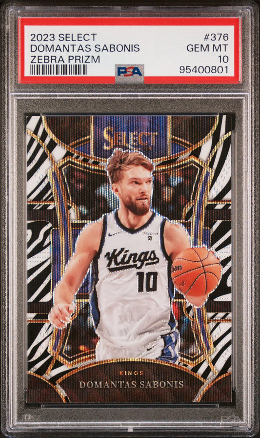 2023 Panini Select Zebra Prizm Domantas Sabonis 10 PSA #376