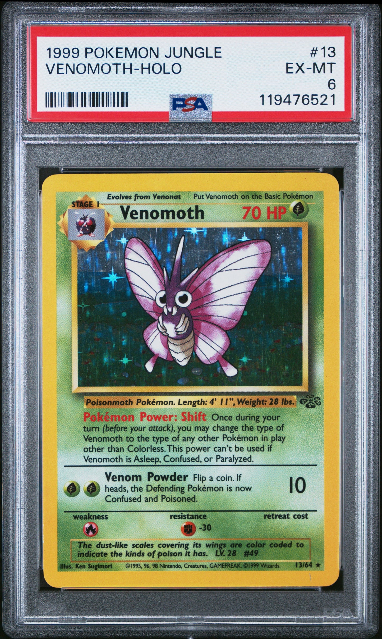 Venomoth-Holo 1999 Pokemon Jungle 6 PSA #13