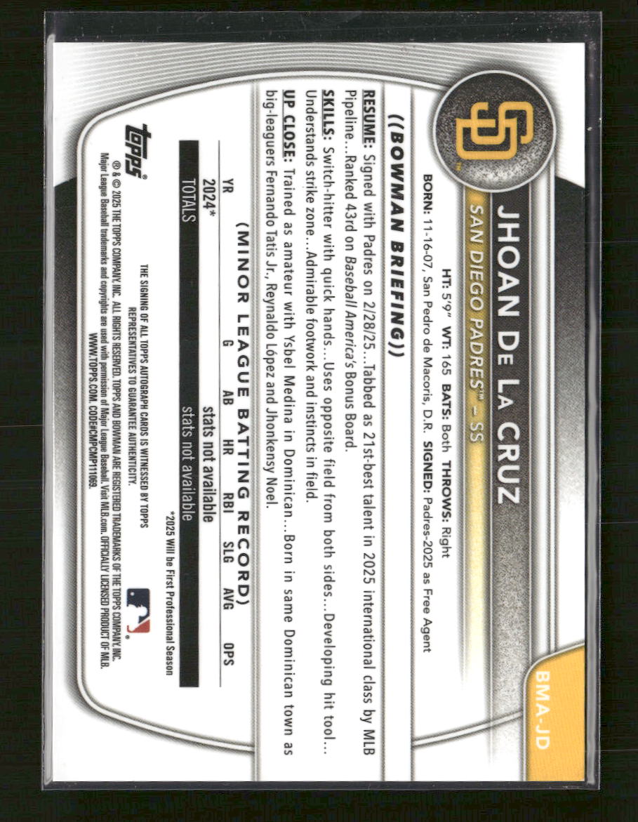 2025 Bowman Chrome Prospect Auto Gold Mojo Jhoan De La Cruz #/50 #BMA-JD