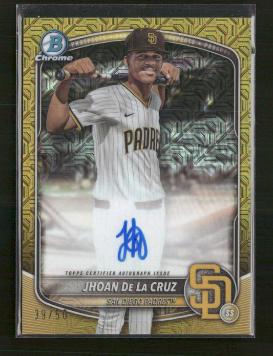 2025 Bowman Chrome Prospect Auto Gold Mojo Jhoan De La Cruz #/50 #BMA-JD