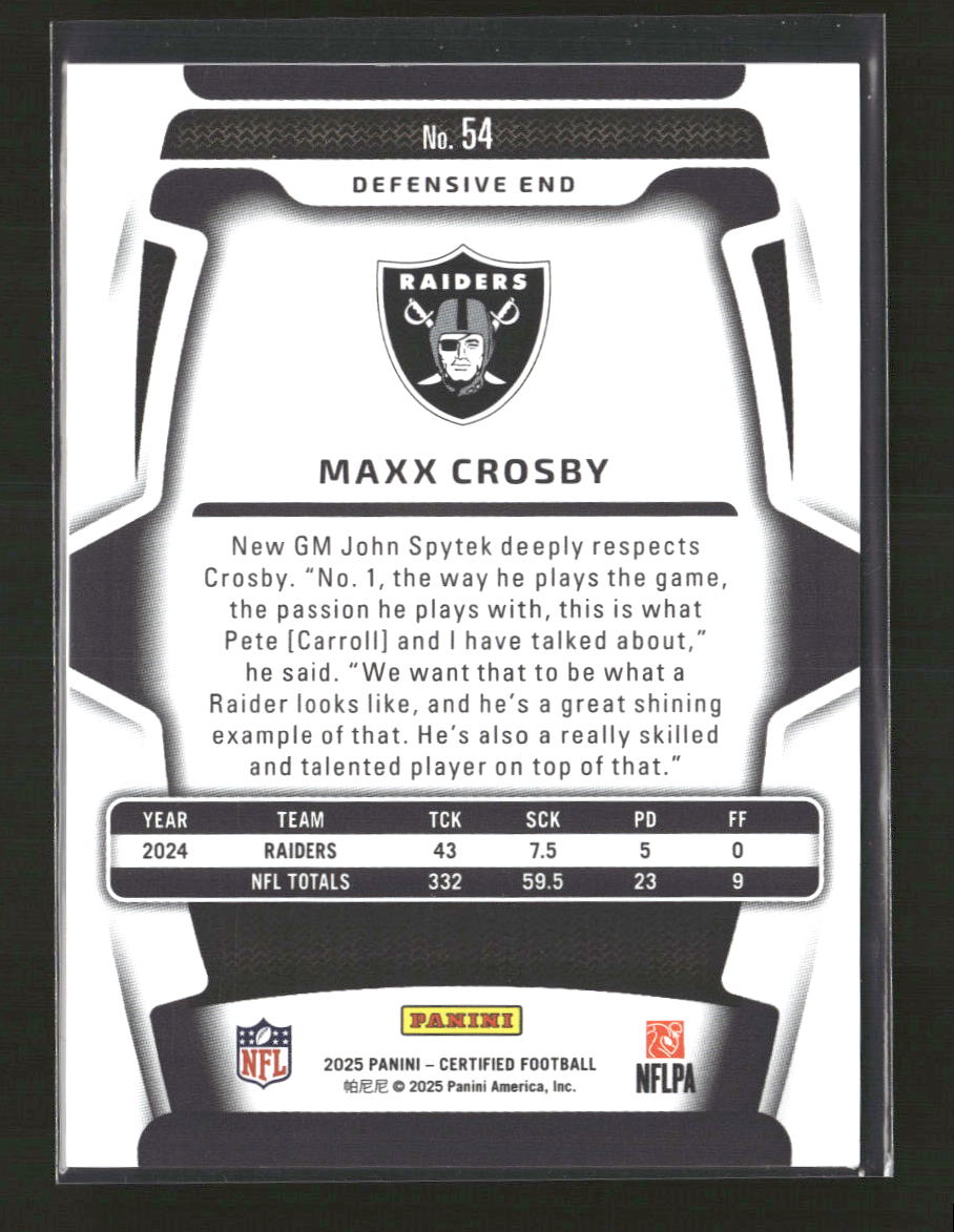 2025 Panini Certified Mirror Red Maxx Crosby #/99 #54