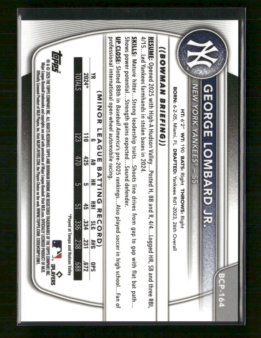 2025 Bowman Chrome Prospects Orange George Lombard Jr. #/25 #BCP-164