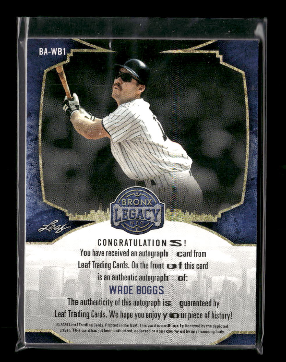 2024 Leaf A Bronx Legacy Platinum HoloFoil Wade Boggs #/7 Auto #BA-WB1