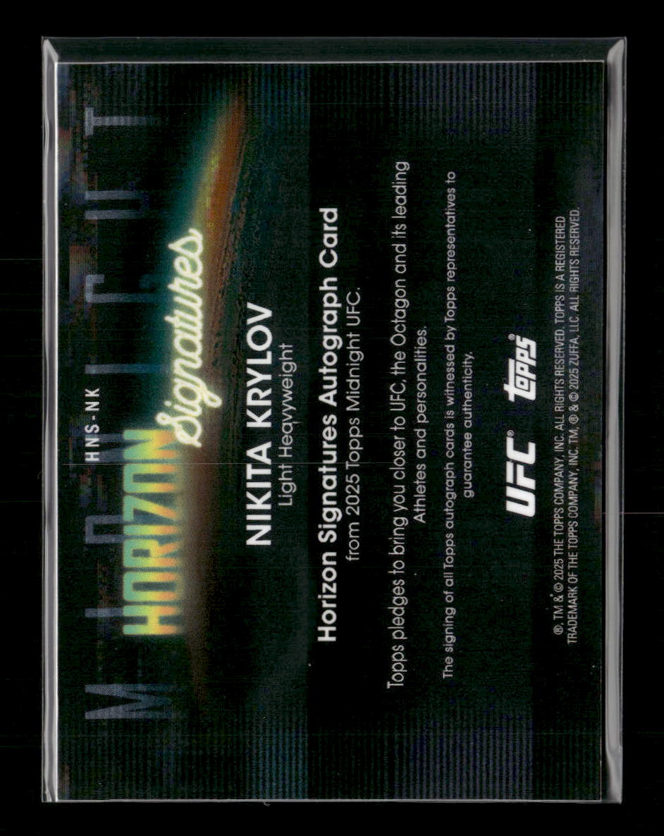 2025 Topps Midnight UFC Horizon Signatures Dusk Nikita Krylov #/75 Auto #HNS-NK