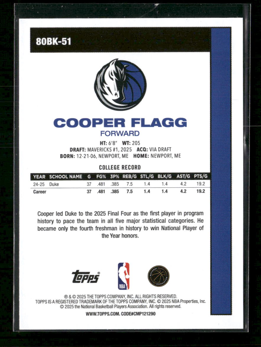 2025-26 Topps 1980-81 Topps Basketball Cooper Flagg #80BK-51