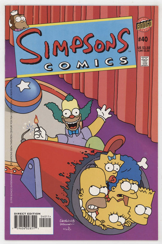 Simpons Comics 40 Bongo 1998 NM- 9.2 Krusty Lard Lad Homer Bart Cannon