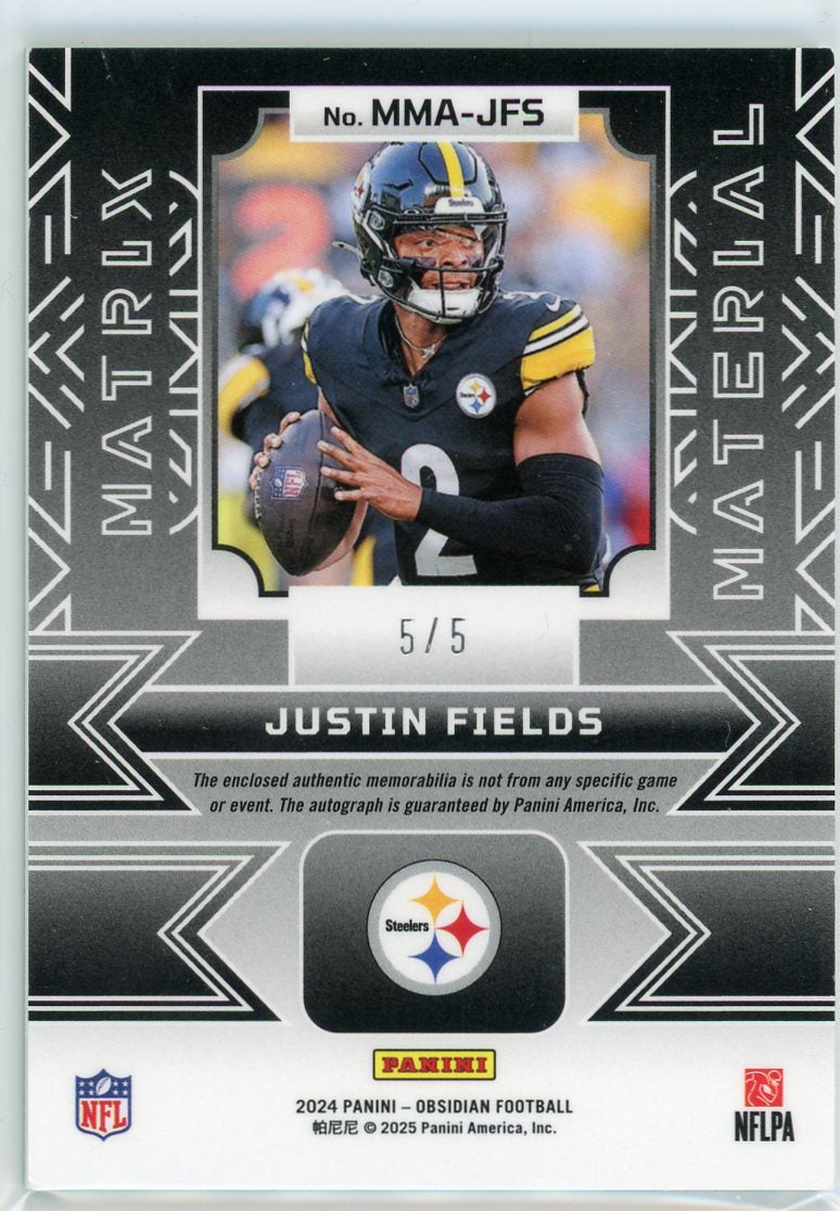 2024 Panini Obsidian Matrix Material Autographs Green Justin Fields /5 #MMA-JFS