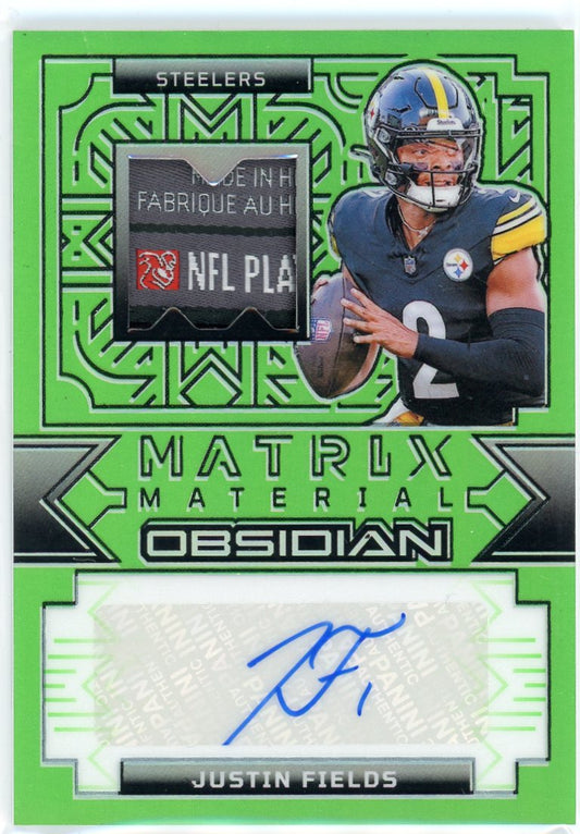 2024 Panini Obsidian Matrix Material Autographs Green Justin Fields /5 #MMA-JFS