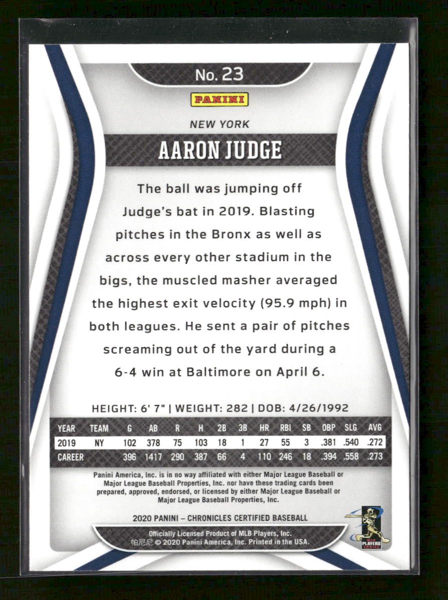 2020 Panini Chronicles Certified Aaron Judge #23
