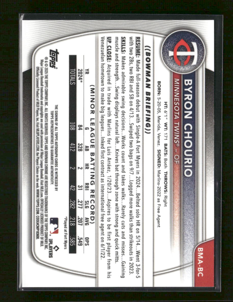 2025 Bowman Chrome Prospects Autographs Mojo Refractor Byron Chourio #BMA-BC