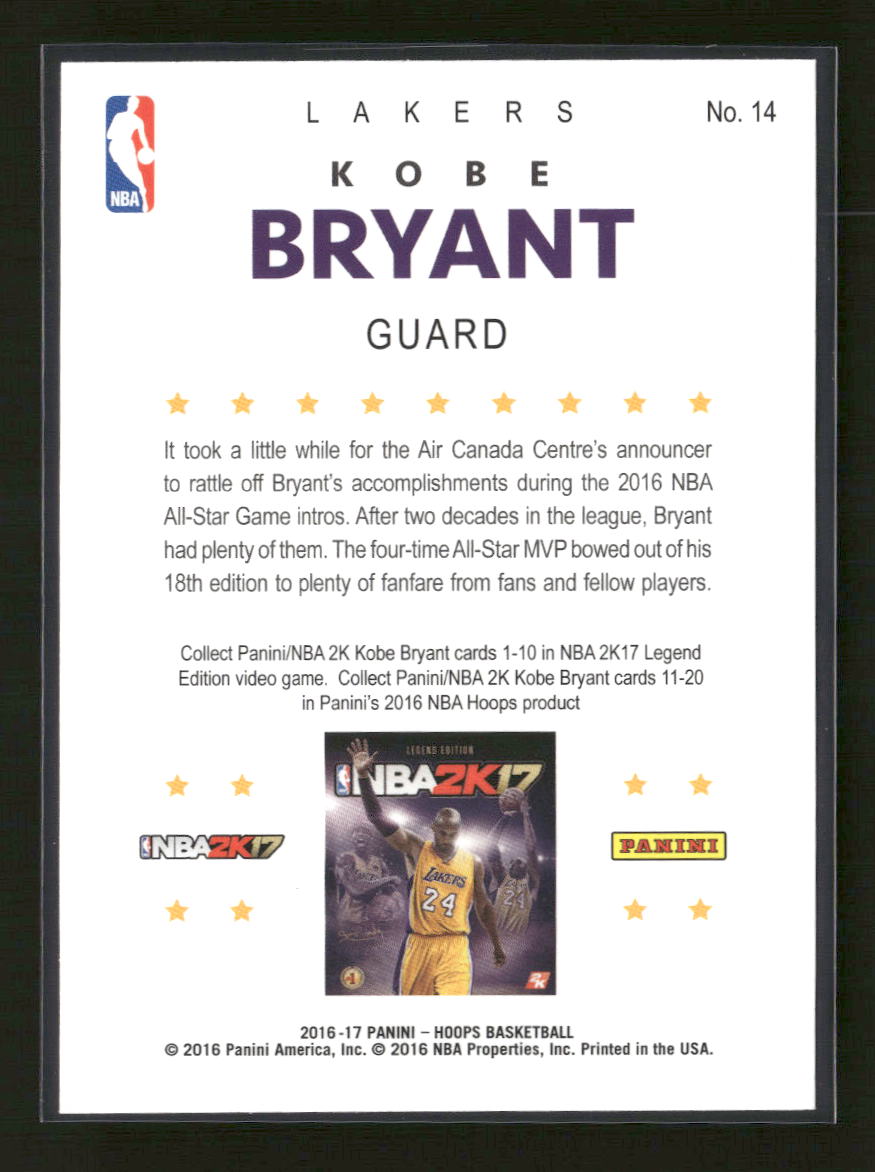 2016-17 Hoops Kobe 2K17 Kobe Bryant #14