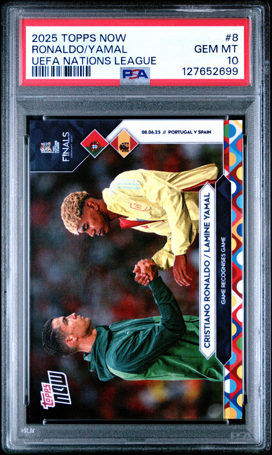 Graded 2025 Topps Now UEFA Nations League Cristiano Ronaldo/Lamine Yamal #8 Soccer Card PSA 10 Gem Mint - Golden Apple Comics