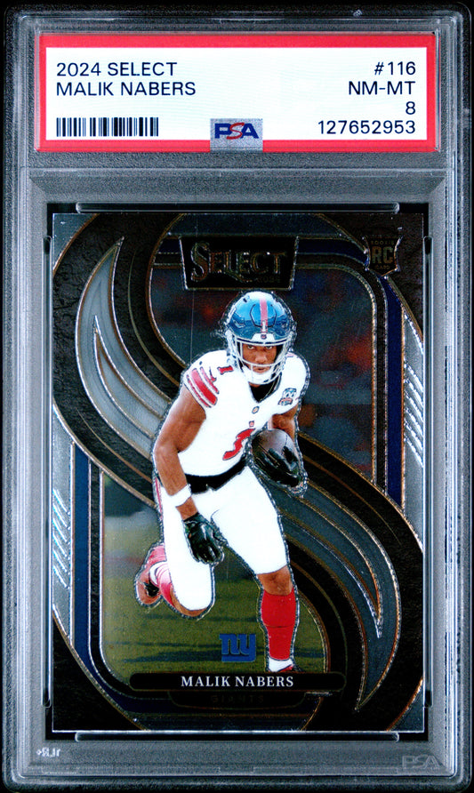 Graded 2024 Panini Select Malik Nabers #116 Rookie RC Football Card PSA 8 Near Mint