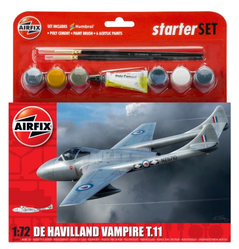 Airfix 55204 1/72 DeHavilland Vampire T11 Aircraft Medium Starter Set w/paint &