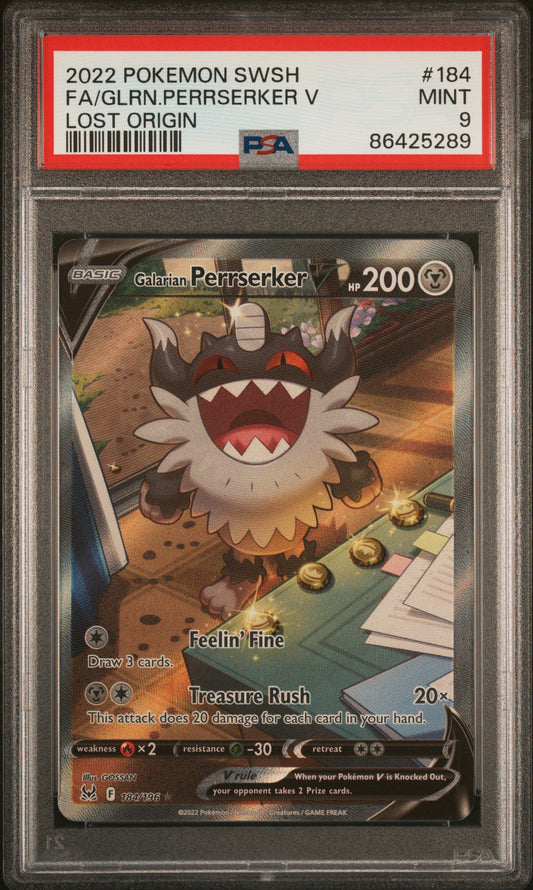 2022 Pokemon Sword & Shield Lost Origin Fa/Glrn.Perrserker V 9 PSA #184