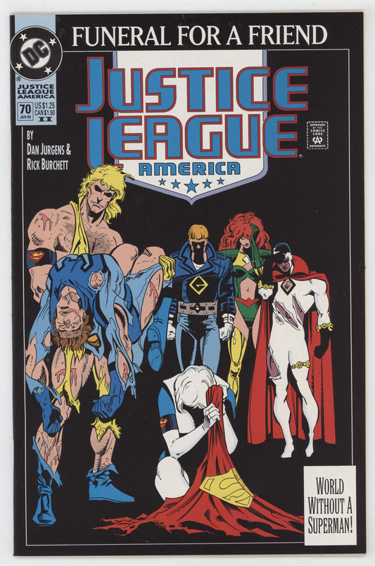 Justice League America 70 DC 1992 NM- 9.2 2nd Print Death Superman Funeral