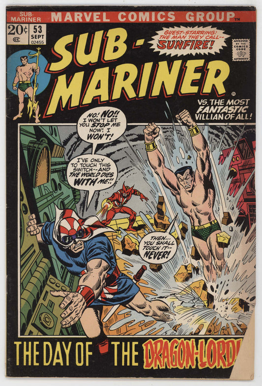 Sub-Mariner 53 Marvel 1972 GD VG Namor Dragon Lord Sunfire Sal Buscema