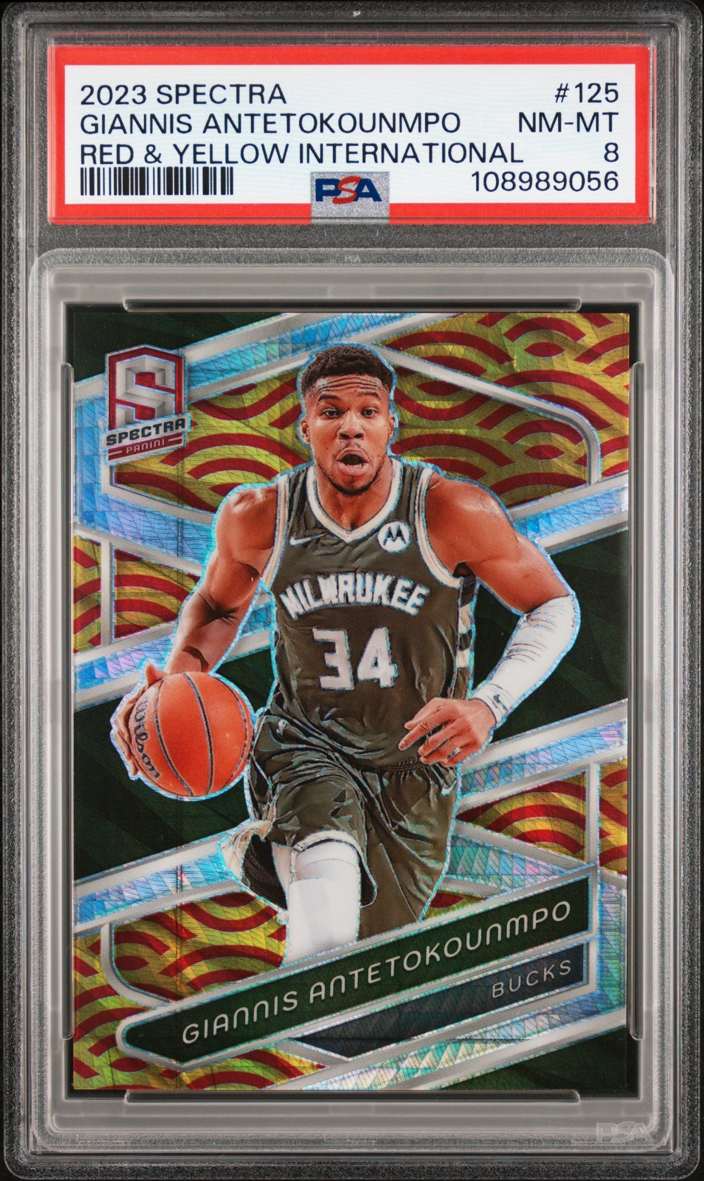 2023 Panini Spectra Red & Yellow International Giannis Antetokounmpo 8 PSA #125