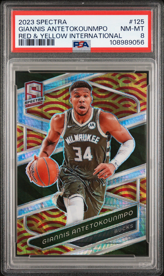 2023 Panini Spectra Red & Yellow International Giannis Antetokounmpo 8 PSA #125