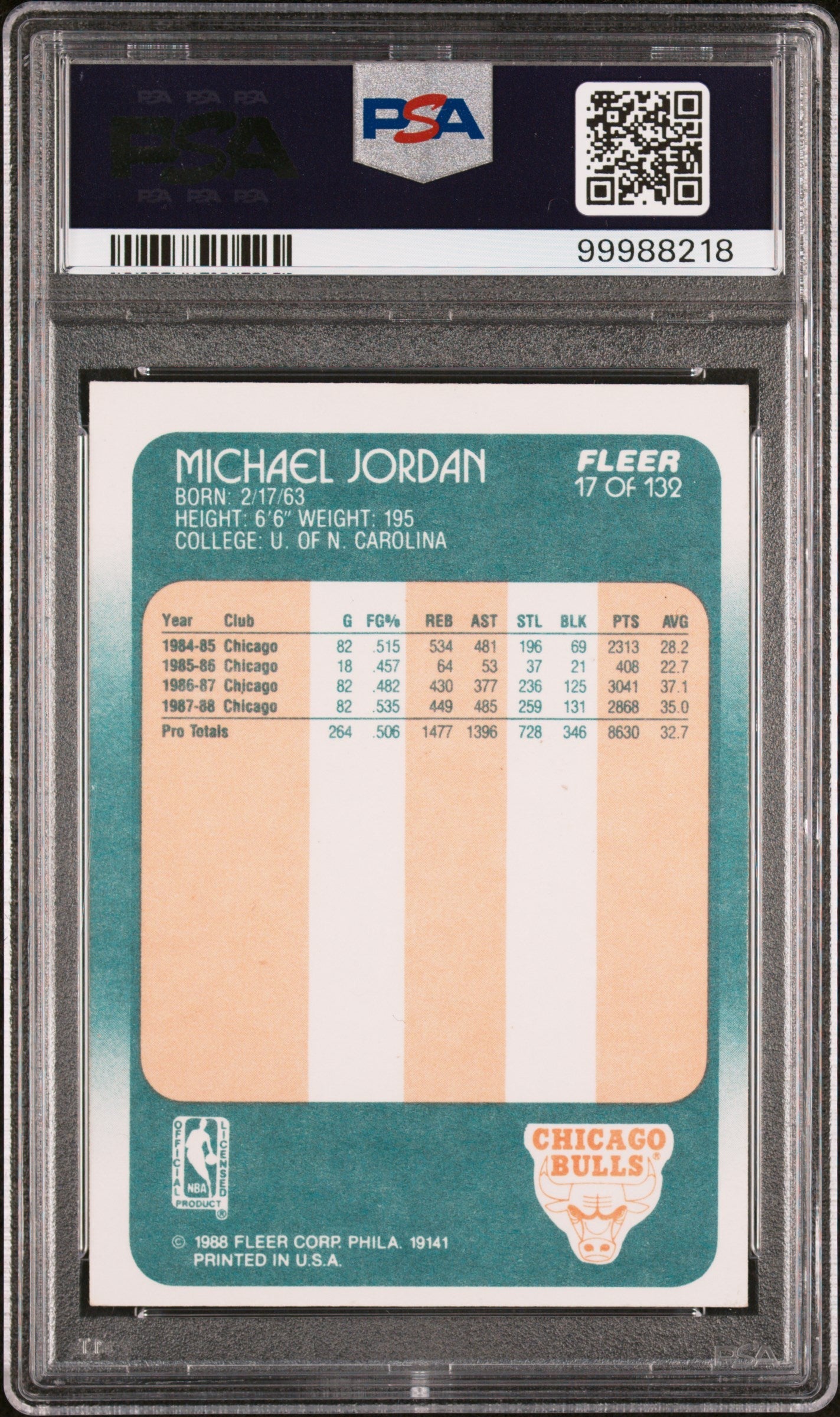 1988 Fleer Michael Jordan 7 PSA #17