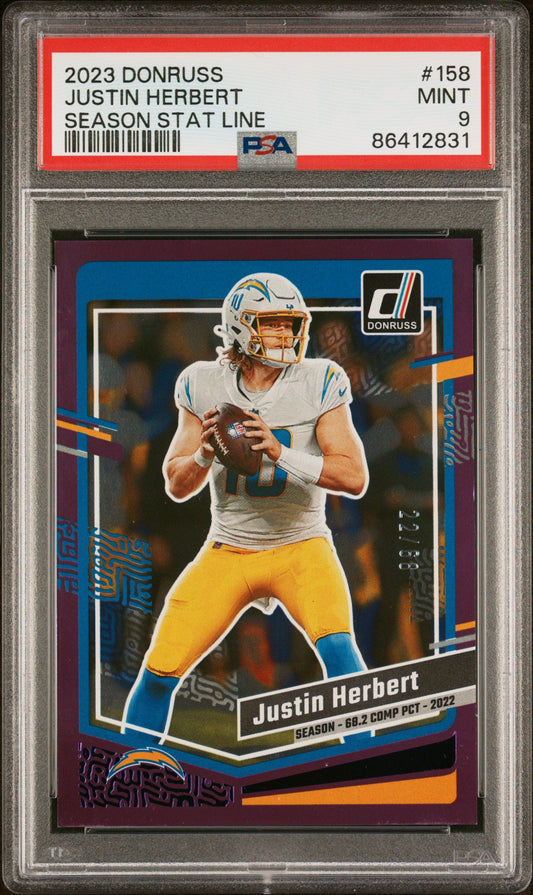 2023 Panini Donruss Season Stat Line Justin Herbert 9 PSA #158