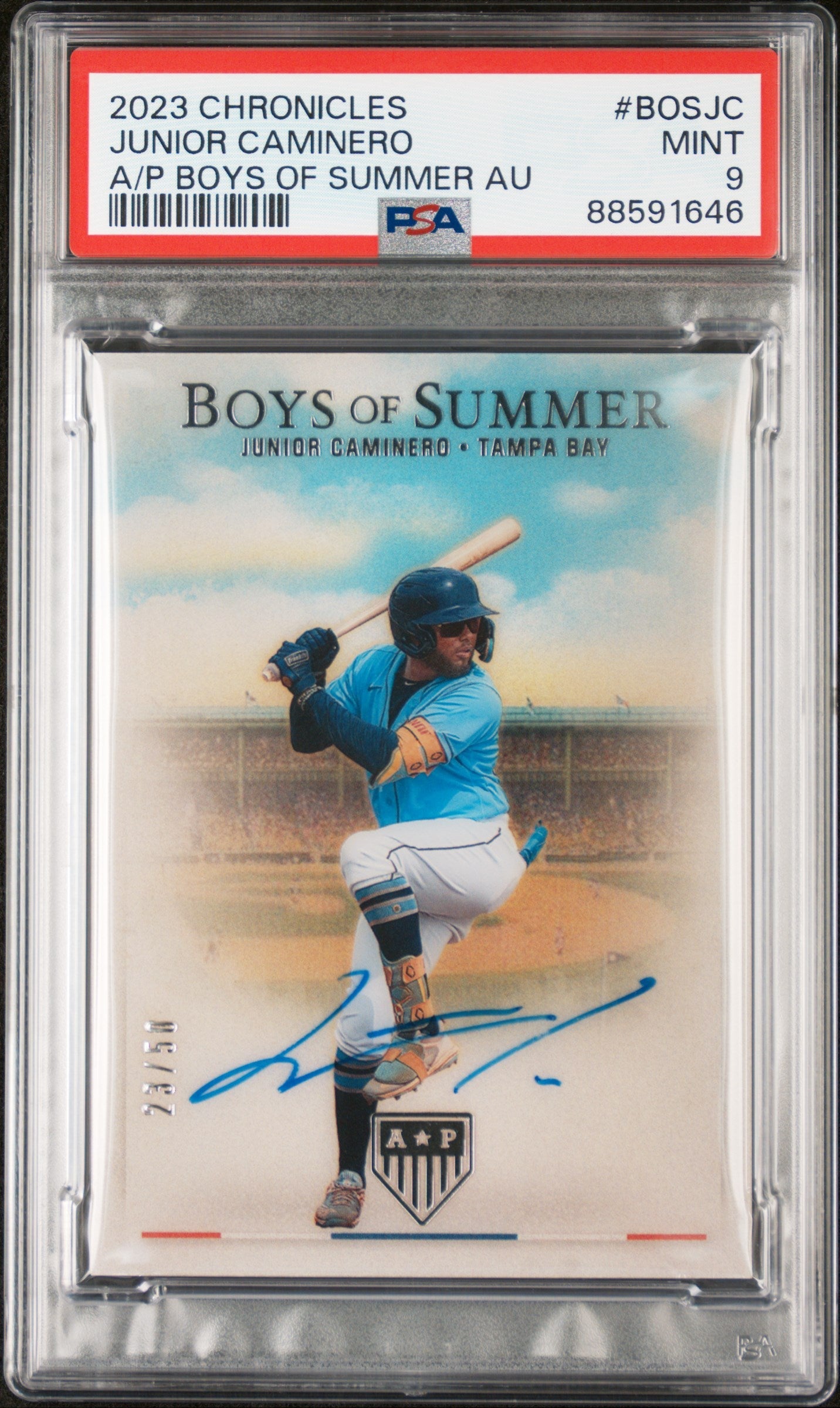 2023 Panini Chronicles Pastime Boys Of Summer Junior Caminero 9 PSA #BOSJC