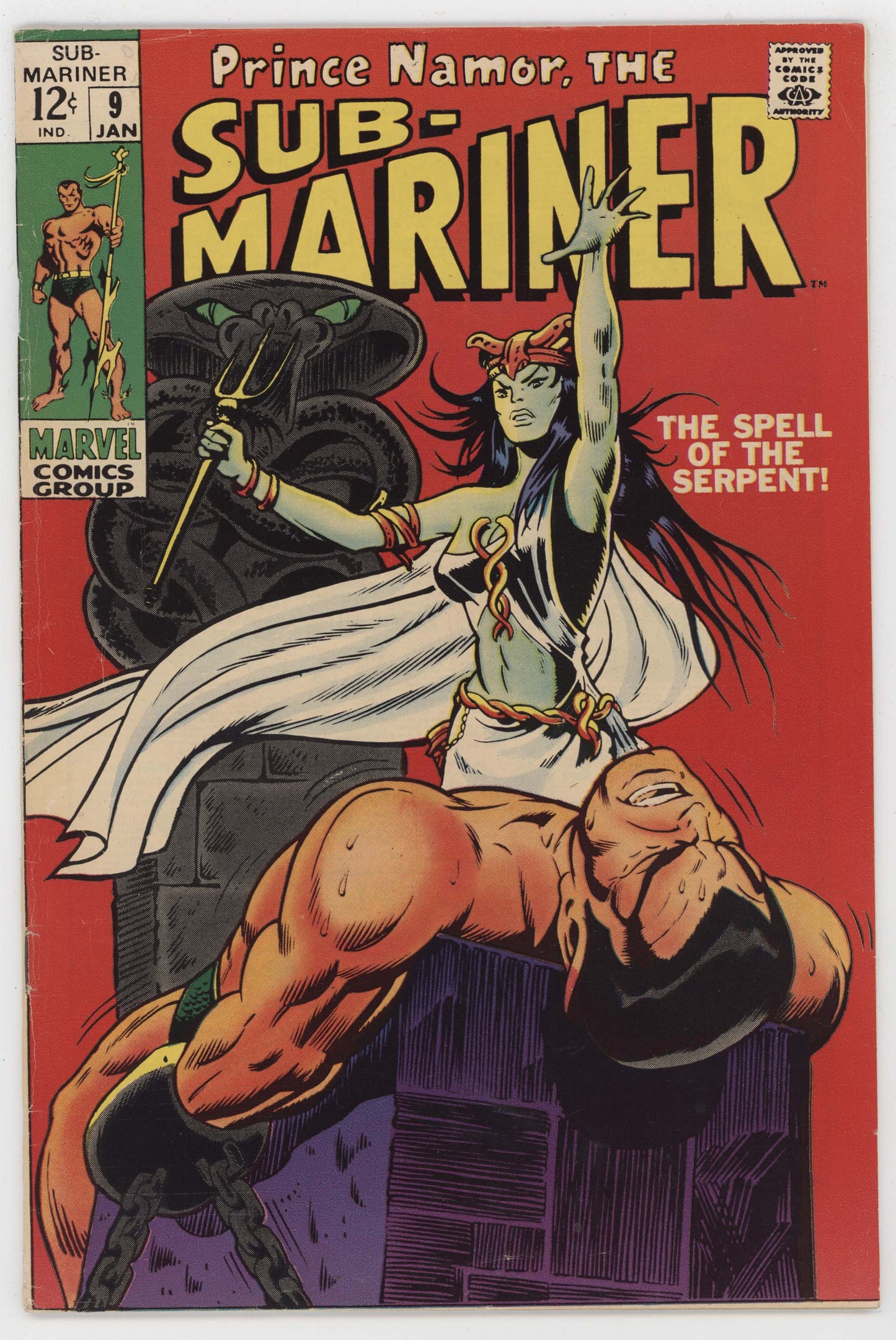 Sub-Mariner 9 Marvel 1969 FN VF John Buscema Roy Thomas 1st Serpent Crown Namor