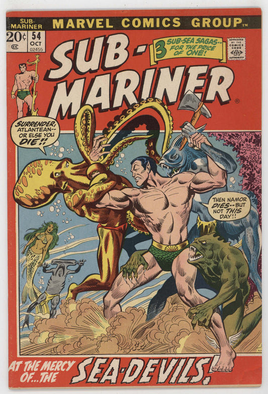 Sub-Mariner 54 Marvel 1972 VG Sea-Devils Namor Tentacle Bondage