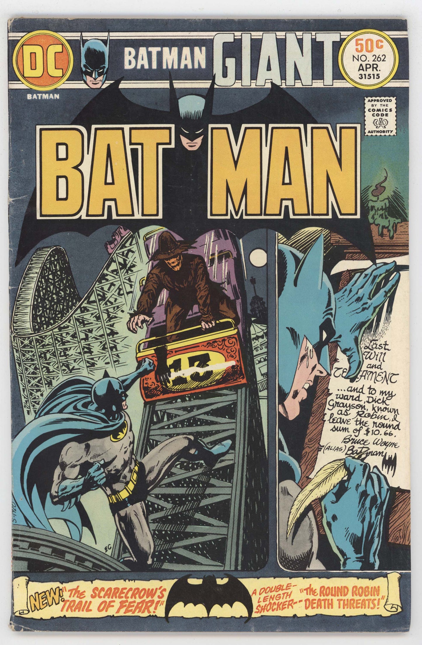 Batman 262 DC 1975 FN Ernie Chan Scarecrow Rollercoaster Last Will Testament