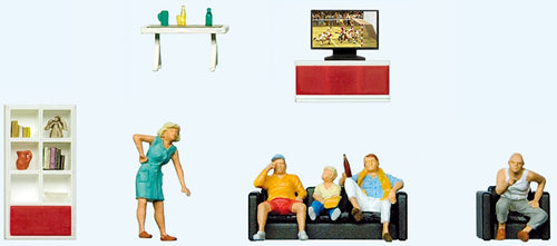 Preiser 10649 HO Scale Family Watching TV -- 5 Figures & Living Room Furniture - Golden Apple Comics