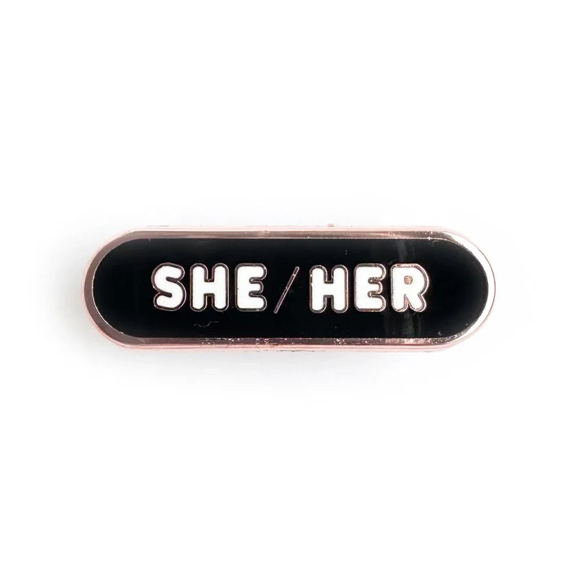 Pride Pals Pronoun Enamel Pin - She/Her (Black)
