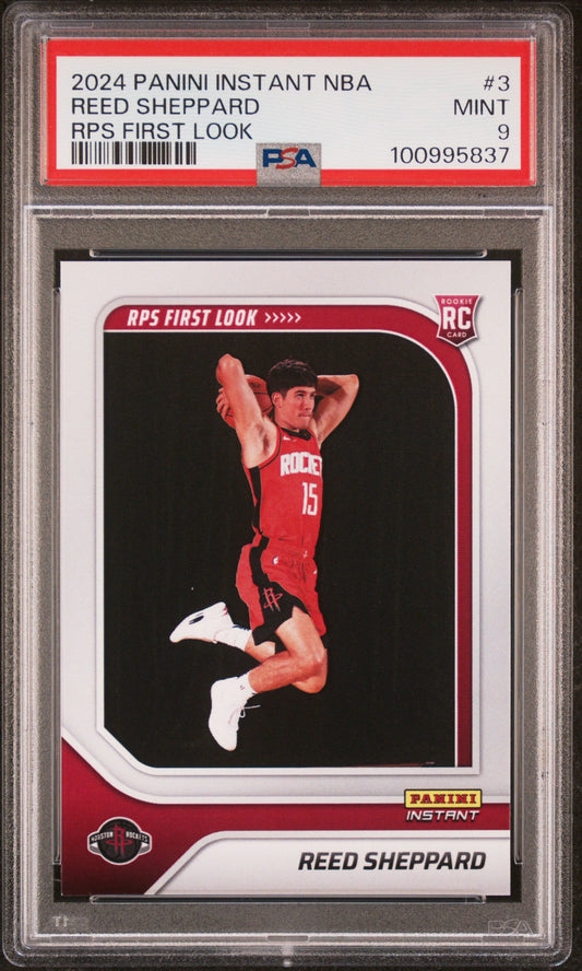 Graded 2024 Panini Instant NBA Reed Sheppard #3 RPS First Look Rookie RC Basketball Card PSA 9 Mint
