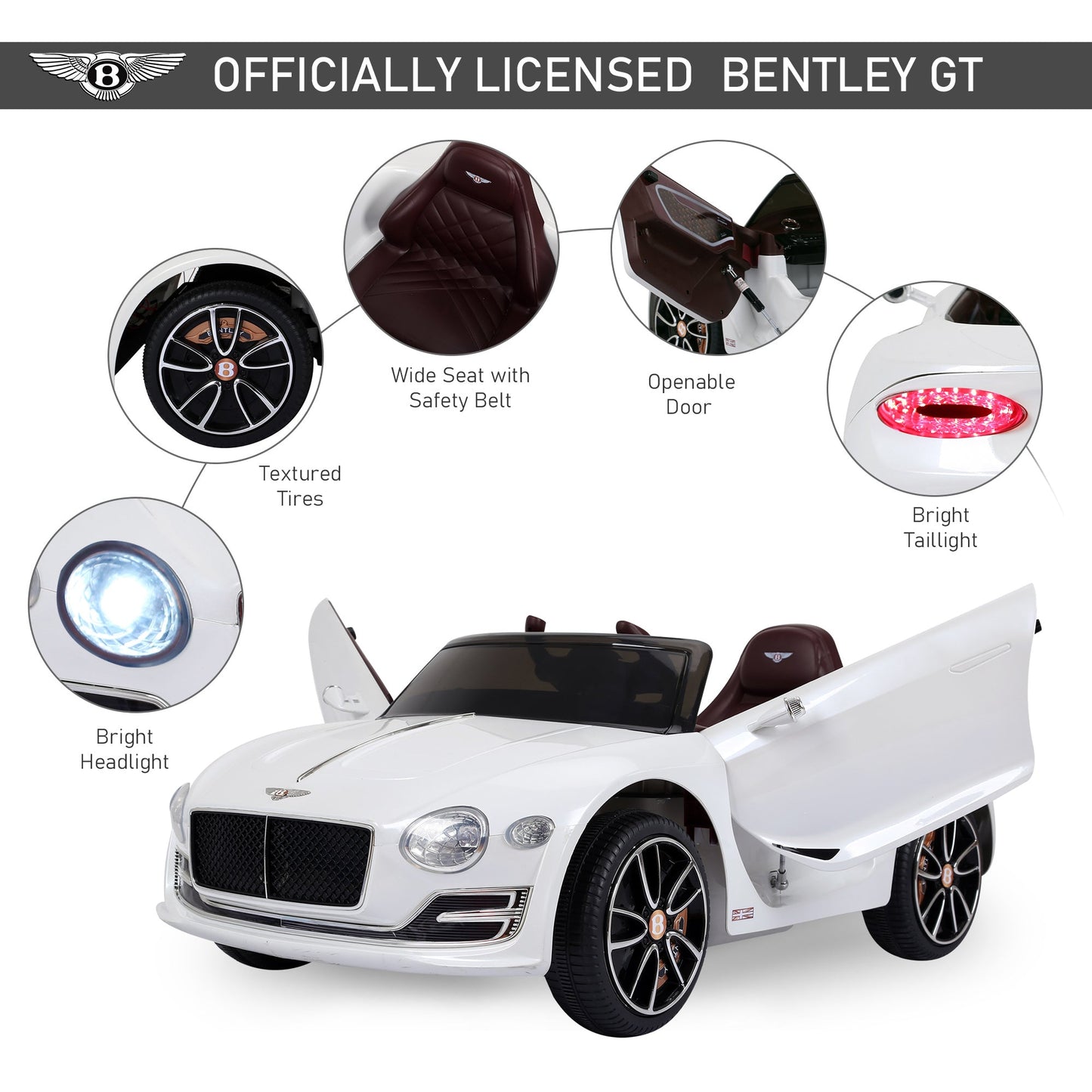 Licensed 12V Bentley Ride On Car for Kids with Parent Remote Control - Black