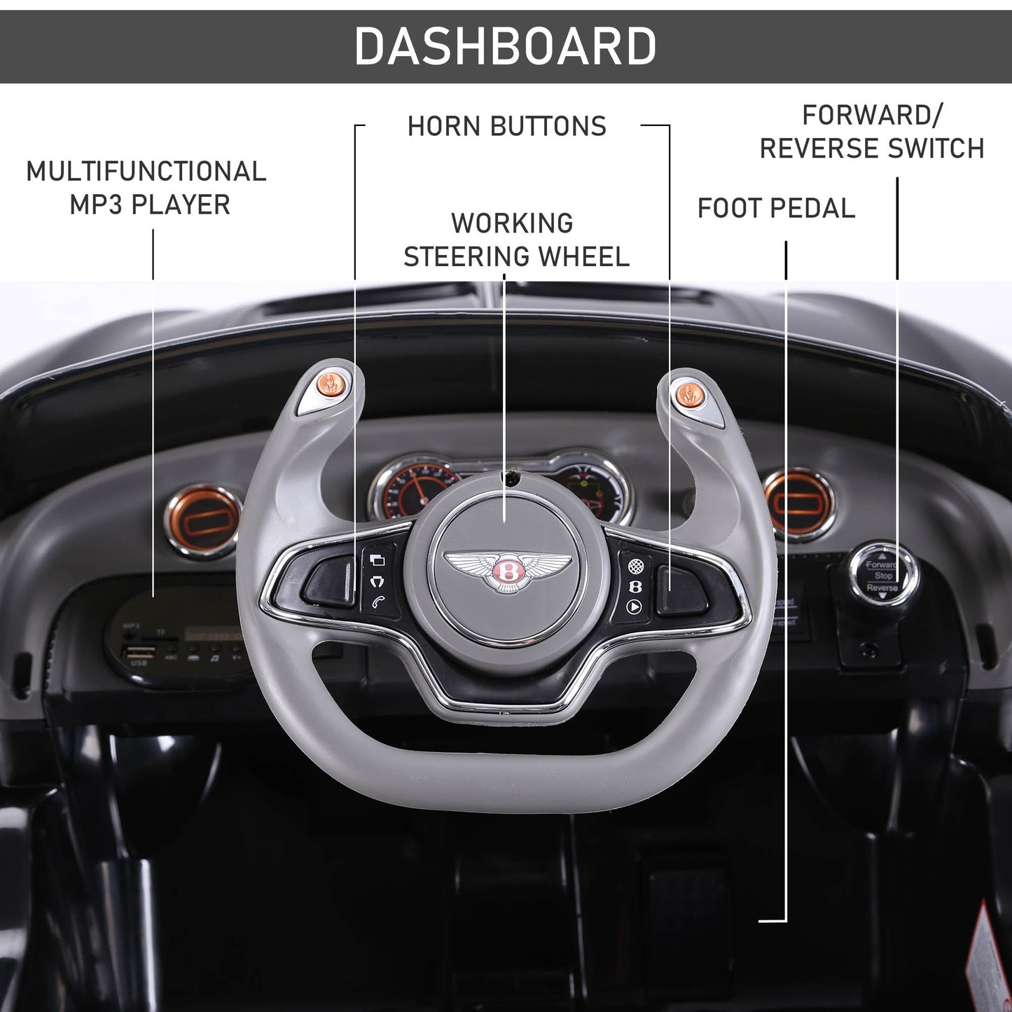 Licensed 12V Bentley Ride On Car for Kids with Parent Remote Control - Black