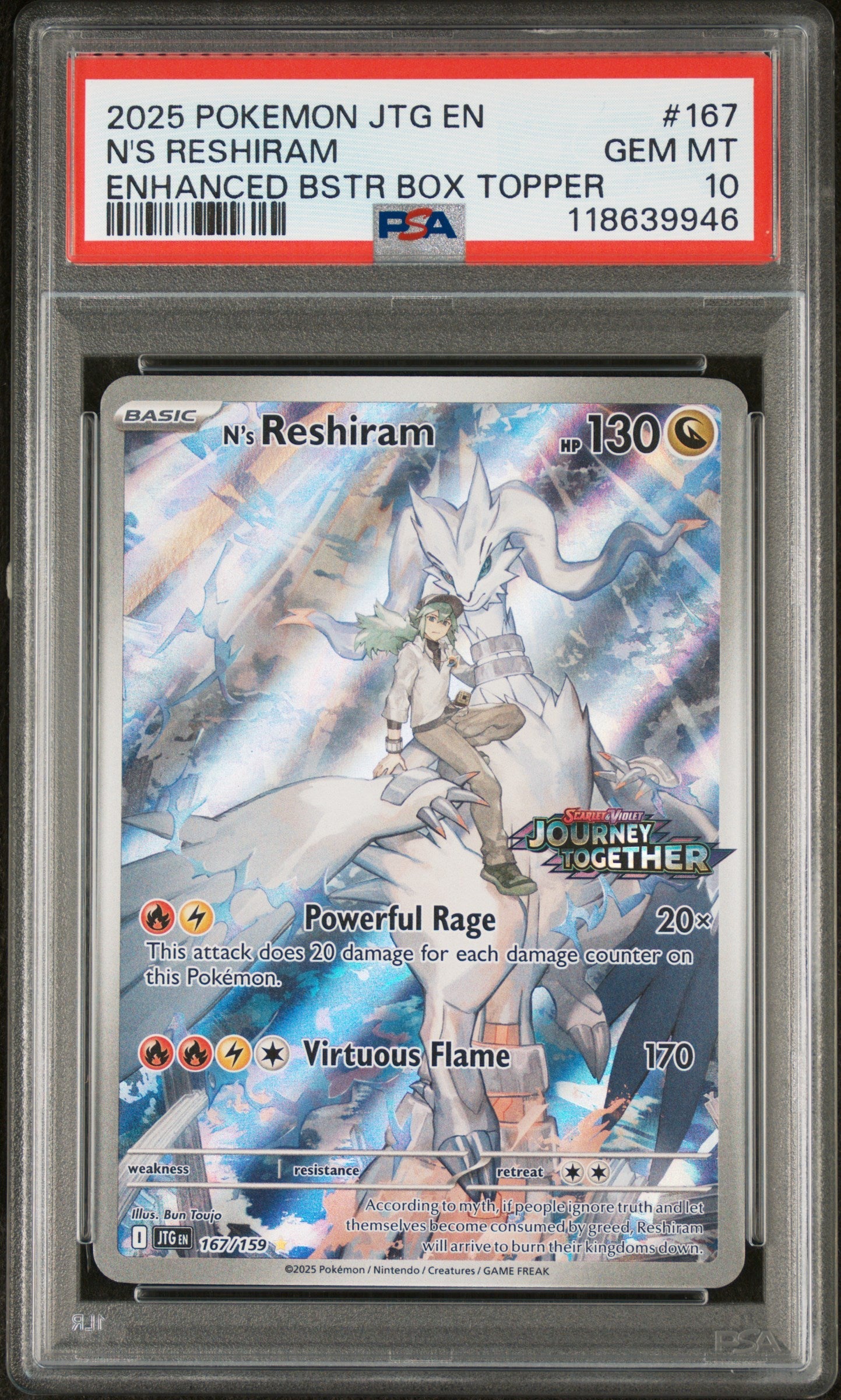 2025 journey Together Enhanced Bstr Box Topper N'S Reshiram 10 PSA #167