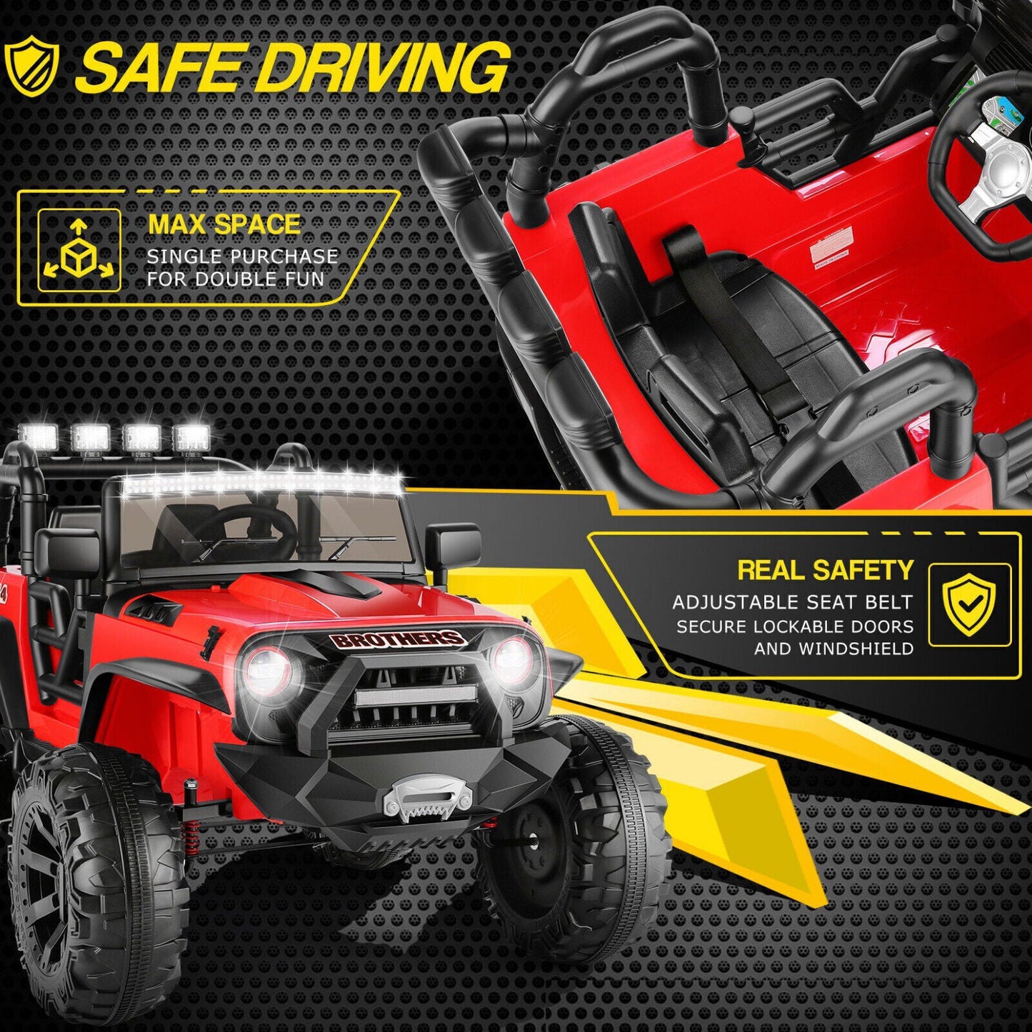 400W 2-Seater Electric Jeep for Kids with LED Lights and 24V Power